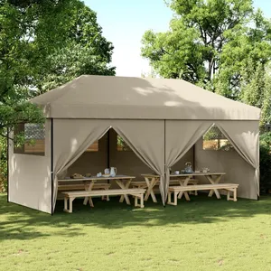 vidaXL Tente de réception pliable escamotable 4 parois latérales taupe pas cher