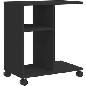 vidaXL Table d'appoint avec roues noir 50x30x55 cm bois d'ingénierie pas cher