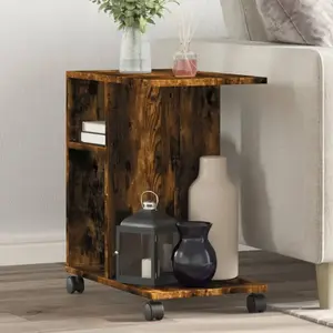 Comparateur de prix : vidaXL Table d'appoint avec roues chêne fumé bois d'ingénierie