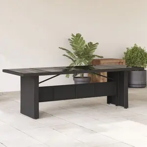 Comparateur de prix : vidaXL Table de jardin dessus en verre noir 240x90x75cm résine tressée