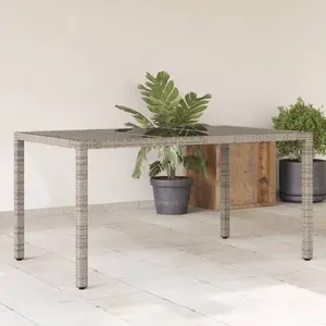 vidaXL Table de jardin dessus en verre Gris 150x90x75cm Résine tressée pas cher