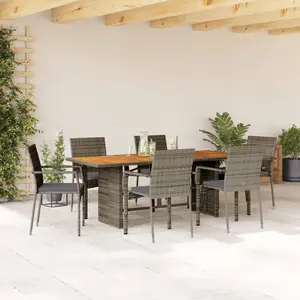 vidaXL Ensemble à manger de jardin et coussins 7 pcs gris rotin pas cher