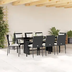 vidaXL Ensemble à manger de jardin 9pcs coussins noir résine tressée pas cher