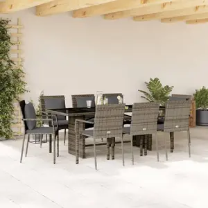 vidaXL Ensemble à manger de jardin 9 pcs coussins gris résine tressée pas cher