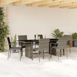 vidaXL Ensemble à manger de jardin et coussins 7 pcs gris rotin pas cher