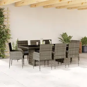 vidaXL Ensemble à manger de jardin 9 pcs coussins gris résine tressée pas cher