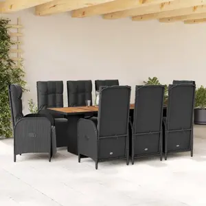 vidaXL Ensemble à manger de jardin 9pcs coussins noir résine tressée pas cher