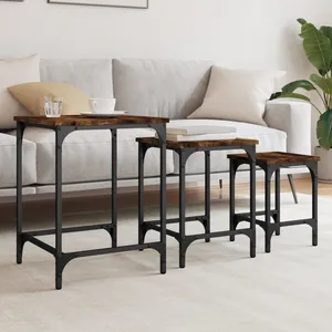 vidaXL Tables basses gigognes 3 pcs chêne fumé bois d'ingénierie pas cher