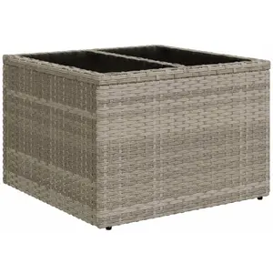 vidaXL Table de jardin avec dessus en verre gris clair résine tressée pas cher