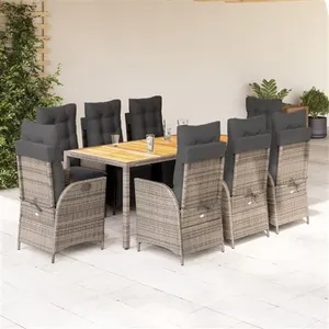 vidaXL Ensemble à manger de jardin 9 pcs coussins gris résine tressée pas cher