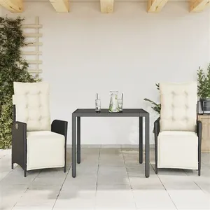 vidaXL Ensemble à manger de jardin avec coussins 3 pcs Noir pas cher