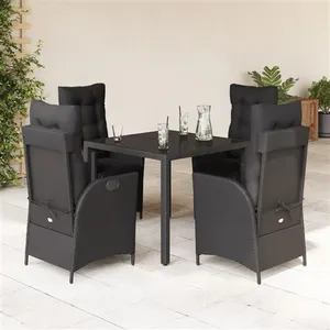 vidaXL Ensemble à manger de jardin coussins 5pcs Noir Résine tressée pas cher