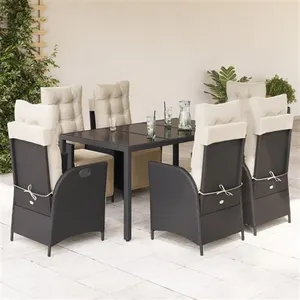 vidaXL Ensemble à manger de jardin coussins 7pcs Noir Résine tressée pas cher
