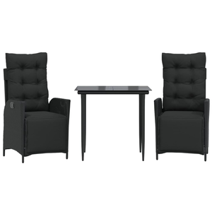 vidaXL Ensemble à manger de jardin avec coussins 3 pcs Noir pas cher