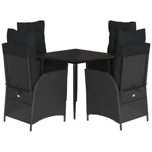 vidaXL Ensemble à manger de jardin coussins 5pcs Noir Résine tressée pas cher