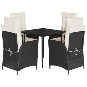 vidaXL Ensemble à manger de jardin coussins 5pcs Noir Résine tressée pas cher