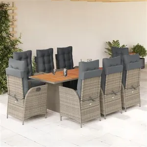 vidaXL Ensemble à manger de jardin 9 pcs coussins gris résine tressée pas cher