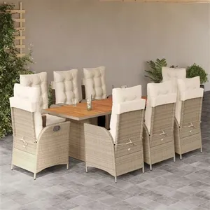 vidaXL Ensemble à manger de jardin et coussins 9 pcs beige Poly rotin pas cher