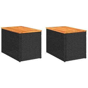 Comparateur de prix : vidaXL Tables d'appoint jardin 2pcs noir 55x34x37 cm rotin bois massif