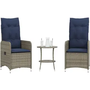vidaXL Chaises de jardin Réglables 2 pcs. avec table Gris Poly Rattan pas cher