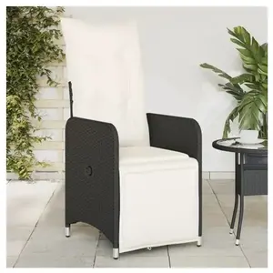 vidaXL Chaise inclinable de jardin avec coussins noir résine tressée pas cher