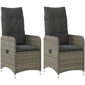 vidaXL Chaises inclinables de jardin lot de 2 et coussins gris rotin pas cher