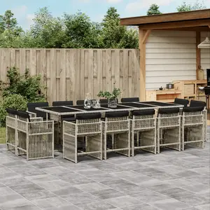 vidaXL Ensemble à manger de jardin et coussins 15 pcs gris clair rotin pas cher
