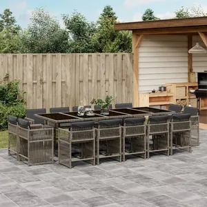 Vidaxl ensemble à manger de jardin 15 pcs coussins gris résine tressée pas cher