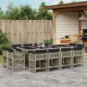 vidaXL Ensemble à manger de jardin et coussins 13 pcs gris clair rotin pas cher