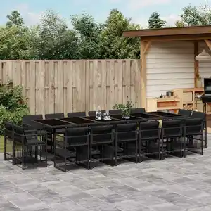vidaXL Ensemble à manger de jardin 17 pcs coussins noir résine tressée pas cher