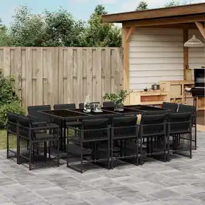 vidaXL Ensemble à manger de jardin 13 pcs coussins noir résine tressée pas cher