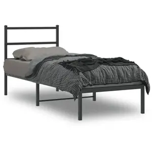 vidaXL Cadre de lit métal avec tête de lit noir 75x190 cm pas cher