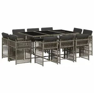 Vidaxl ensemble à manger de jardin 11pcs avec coussins gris poly rotin pas cher