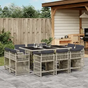 vidaXL Ensemble à manger de jardin 11pcs avec coussins gris poly rotin pas cher