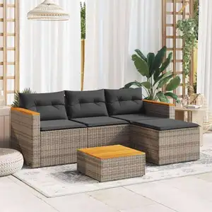 vidaXL Salon de jardin avec coussins 3 pcs gris résine tressée pas cher