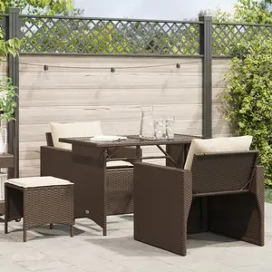 vidaXL Salon de jardin 4 pcs avec coussins marron résine tressée pas cher