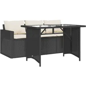 vidaXL Ensemble à manger de jardin coussins 2pcs noir résine tressée pas cher