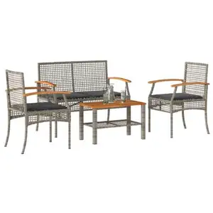 Comparateur de prix : vidaXL Salon de jardin 4 pcs avec coussins Gris Résine tressée