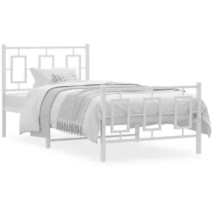 vidaXL Cadre de lit métal avec tête de lit/pied de lit blanc 90x200 cm pas cher