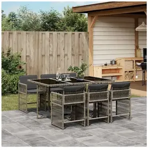 vidaXL Ensemble à manger de jardin et coussins 7 pcs gris rotin pas cher