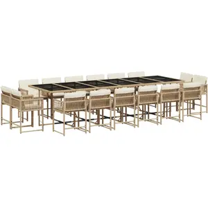 vidaXL Ensemble à manger de jardin et coussins 17 pcs beige pas cher