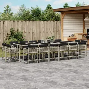 vidaXL Ensemble à manger de jardin et coussins 17 pcs gris clair rotin pas cher