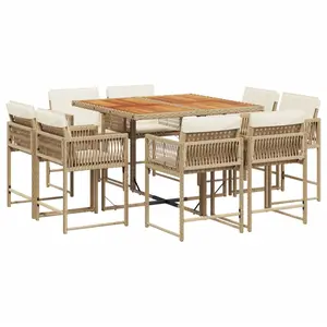 vidaXL Ensemble à manger de jardin et coussins 9 pcs beige Poly rotin pas cher