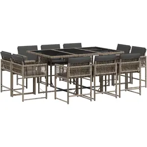 vidaXL Ensemble à manger de jardin 11pcs avec coussins gris poly rotin pas cher