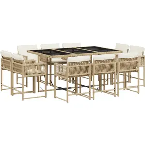 vidaXL Ensemble à manger de jardin et coussins 11 pcs beige poly rotin pas cher