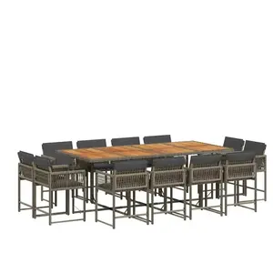 vidaXL Ensemble à manger de jardin coussins 13 pcs gris résine tressée pas cher