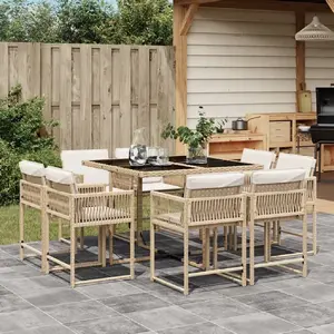 vidaXL Ensemble à manger de jardin et coussins 9 pcs beige Poly rotin pas cher