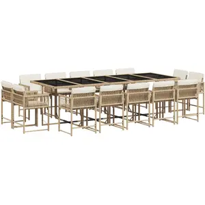 vidaXL Ensemble à manger de jardin et coussins 15 pcs beige pas cher