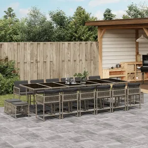 vidaXL Ensemble à manger de jardin 17 pcs et coussins résine tressée pas cher