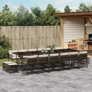 vidaXL Ensemble à manger de jardin et coussins 17 pcs marron rotin pas cher